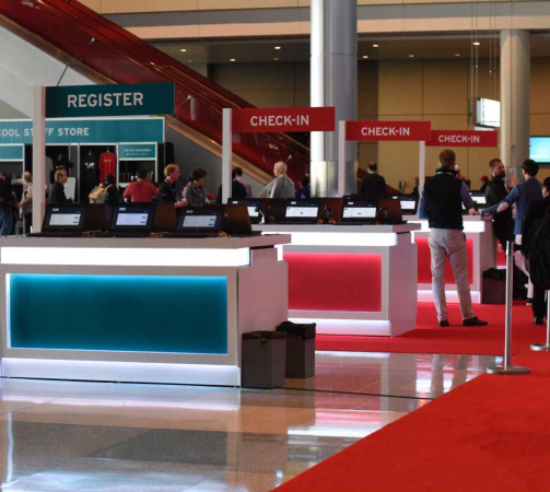 user conference attendees at check-in and registration